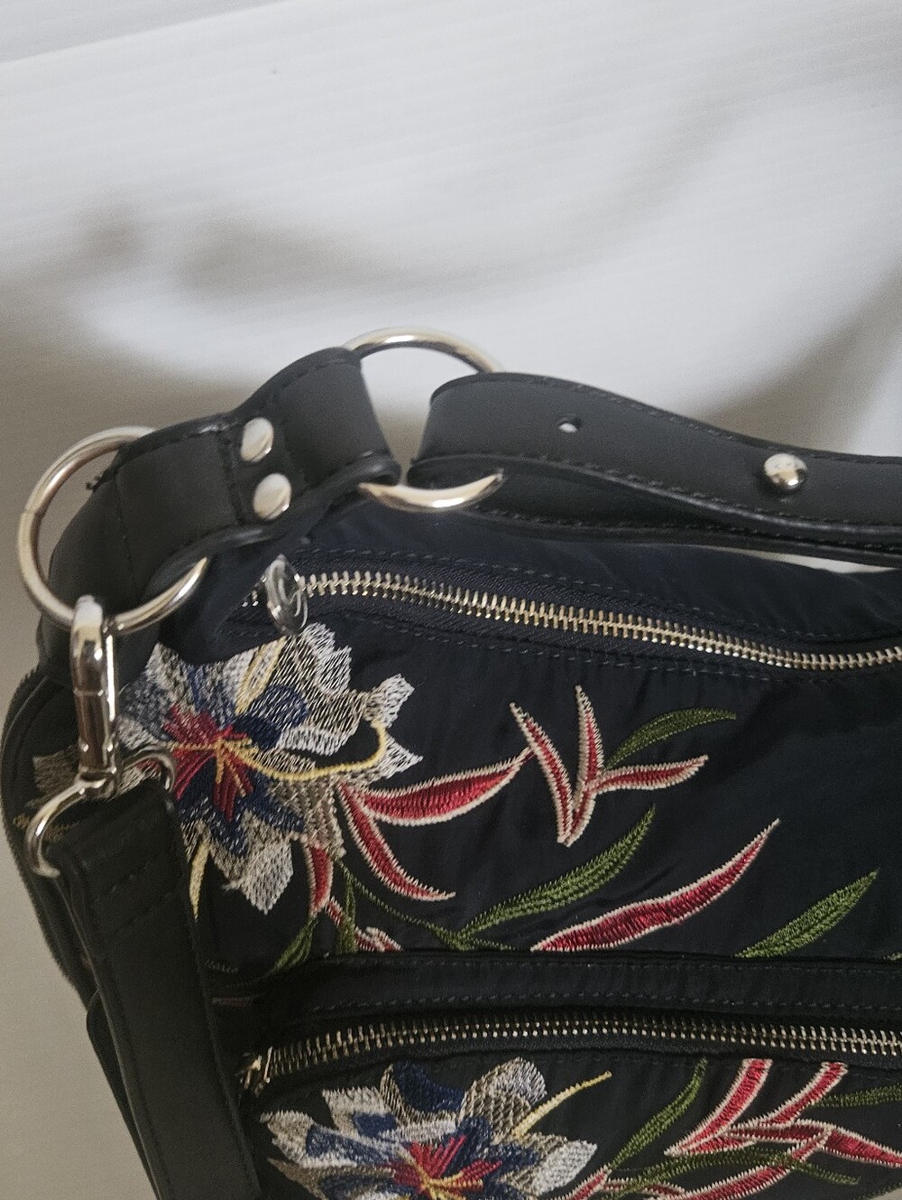 Desigual Siberia Floral Embroidered Shoulder Crossbody Bag Navy Blue Boho Bag - Picture 12 of 16